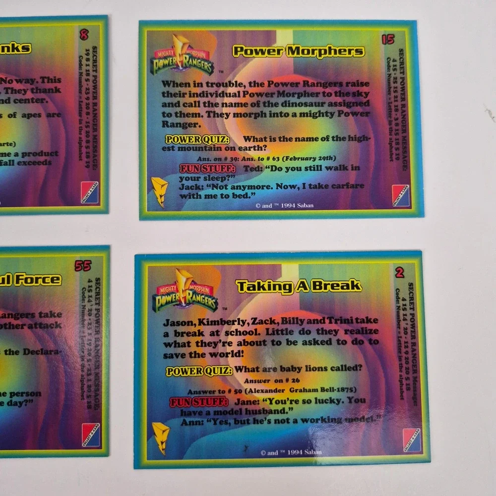 Vintage 1994 Mighty Morphin Power Rangers Trading Card Lot of 6 Saban Season 1